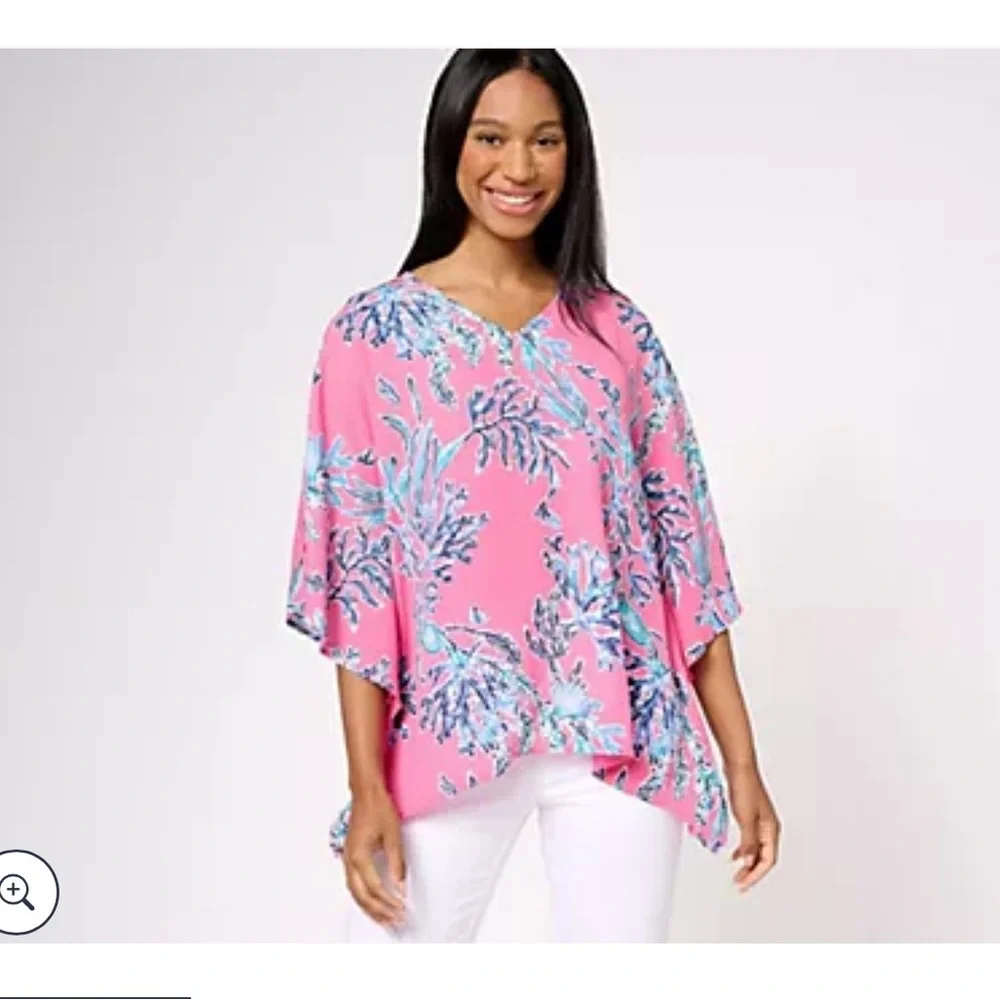 Belle by Kim Gravel Woven Aloha Poncho Coral Reef Medium - Picture 1 of 8